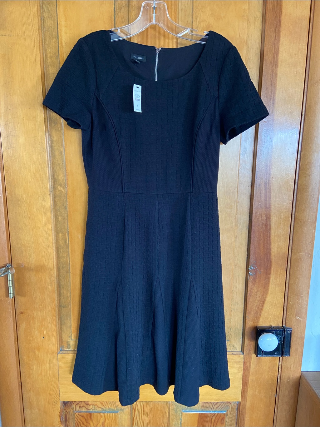 Talbots Black Jacquard Short-Sleeve Fit & Flare Midi Dress